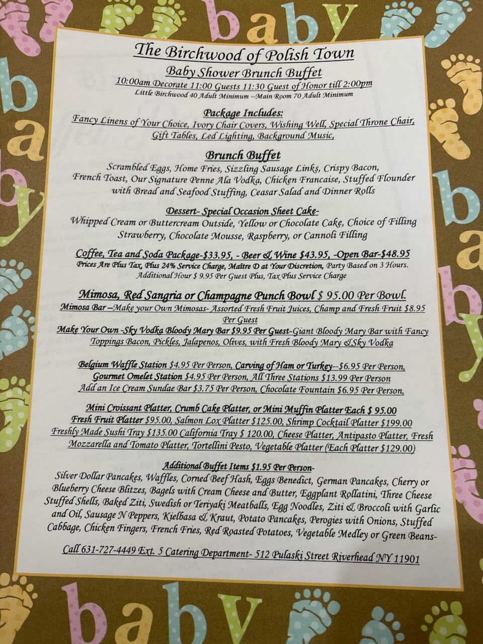 Birch Baby Shower Brunch Menu